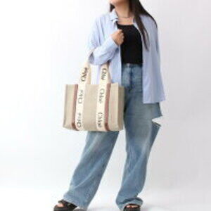 Chloe Bag White Woody Tote Brown